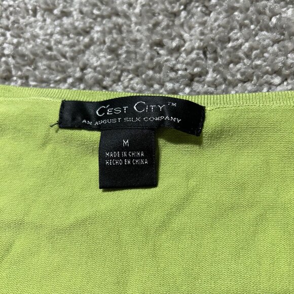 Cest City Green Sleeveless Top W/ Gold Snake Detail V-Neck Ribbed Waist - Picture 3 of 7